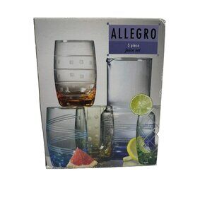 Allegro 5-Piece Juice Set With Hand-Etched Geometric Design Including 26 Oz Pitc
